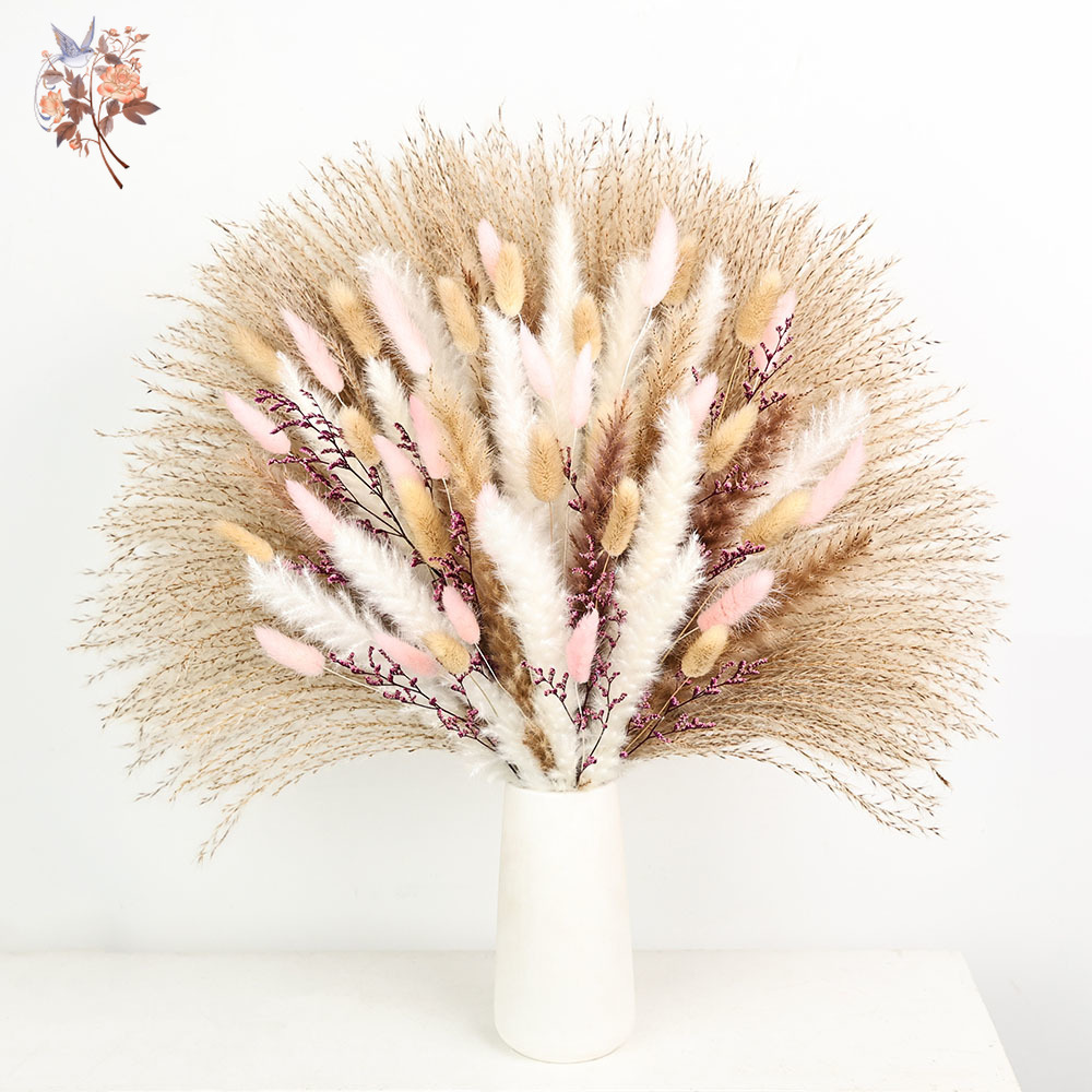 Dried Pampas Bundle - Пушистые пампасы, кроличьи хвосты, трава, розовые
